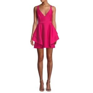 Halston Heritage Magenta Dramatic Flounce Mini Dress - 0